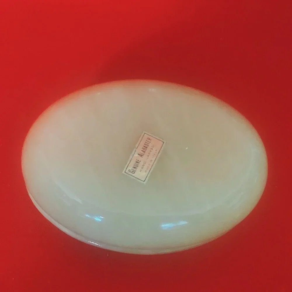 Vintage Alabaster Box Trinket Oval Hand Carved Hinged Lid Flowers Made in Italy